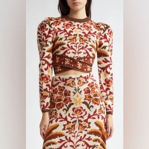 Farm Rio Toucan Jaquard Knit Skirt & Marching Puff Sleeve Crop Sweater